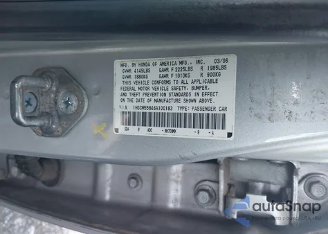 2006 Honda Accord 2.4 Ex из США, поврежденный, VIN 1HGCM55846A100183